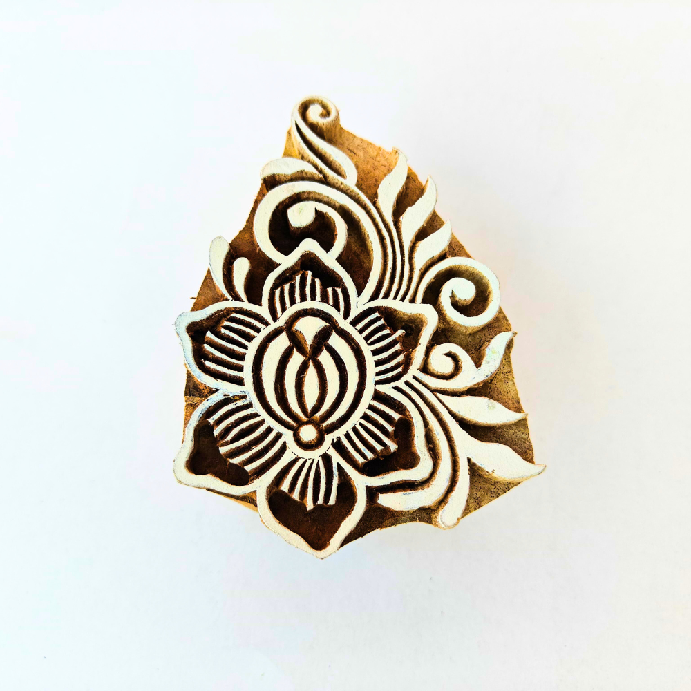 Intricate Botanical Floral Wooden Block