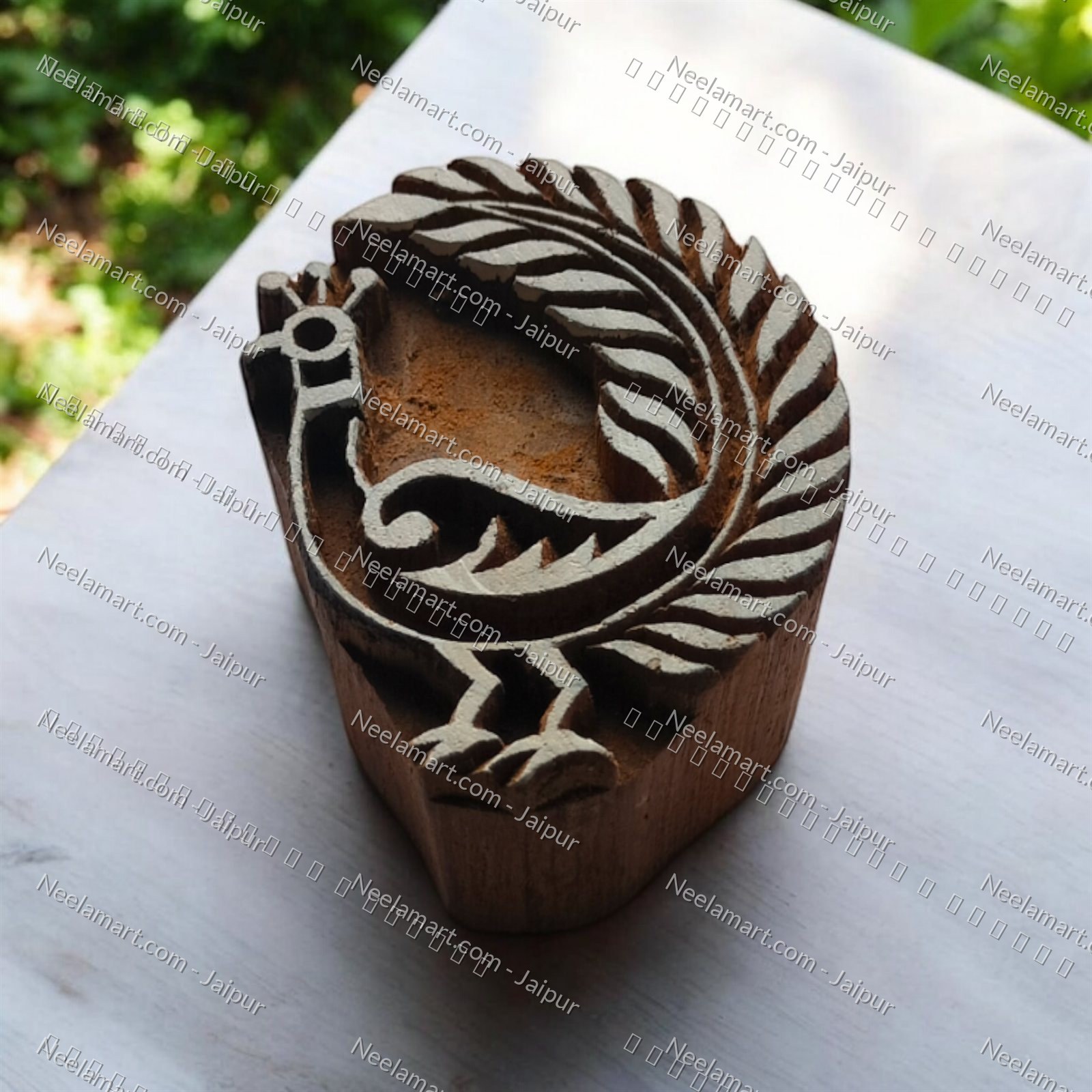 Hand-Carved Peacock Block