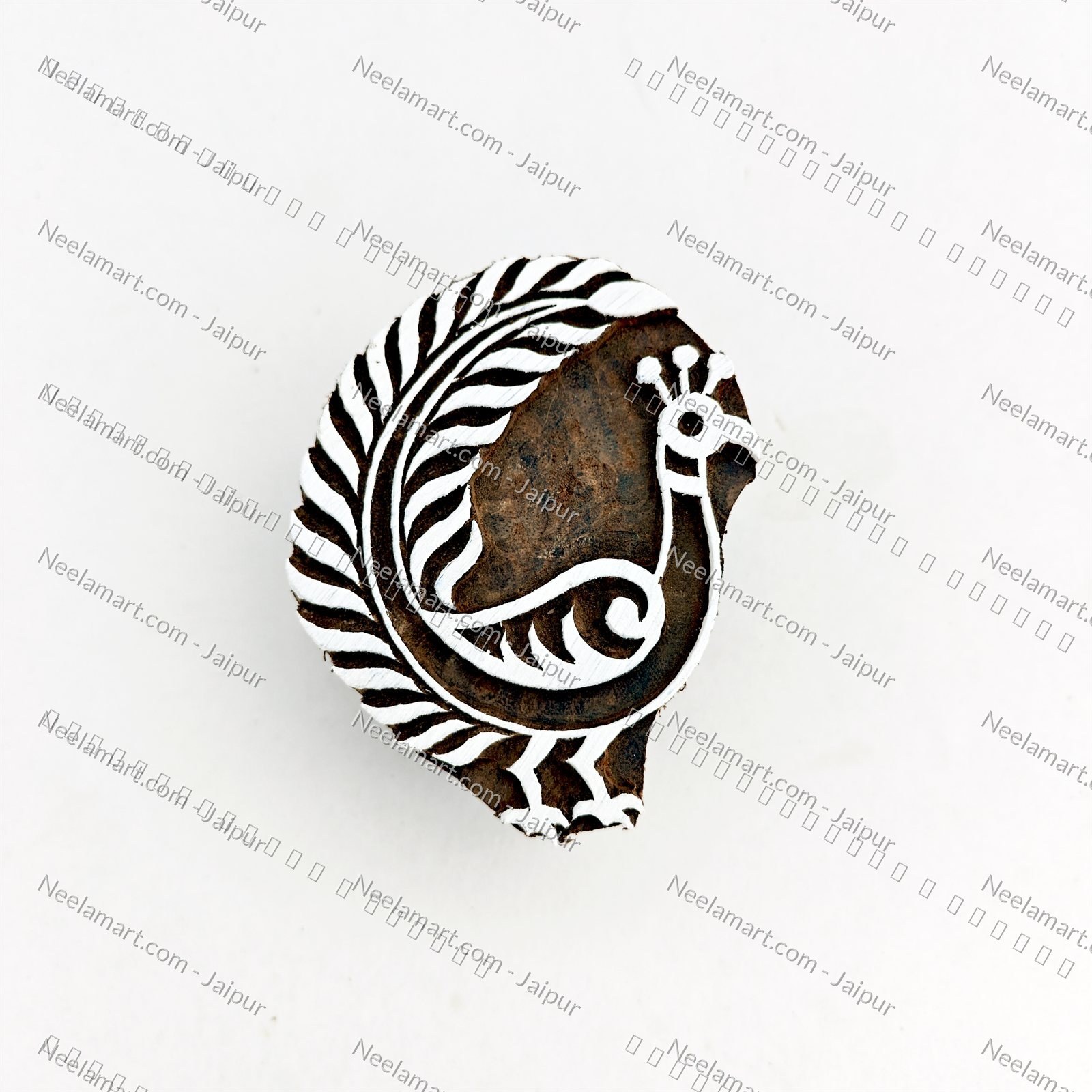 Hand-Carved Peacock Block Printed impression