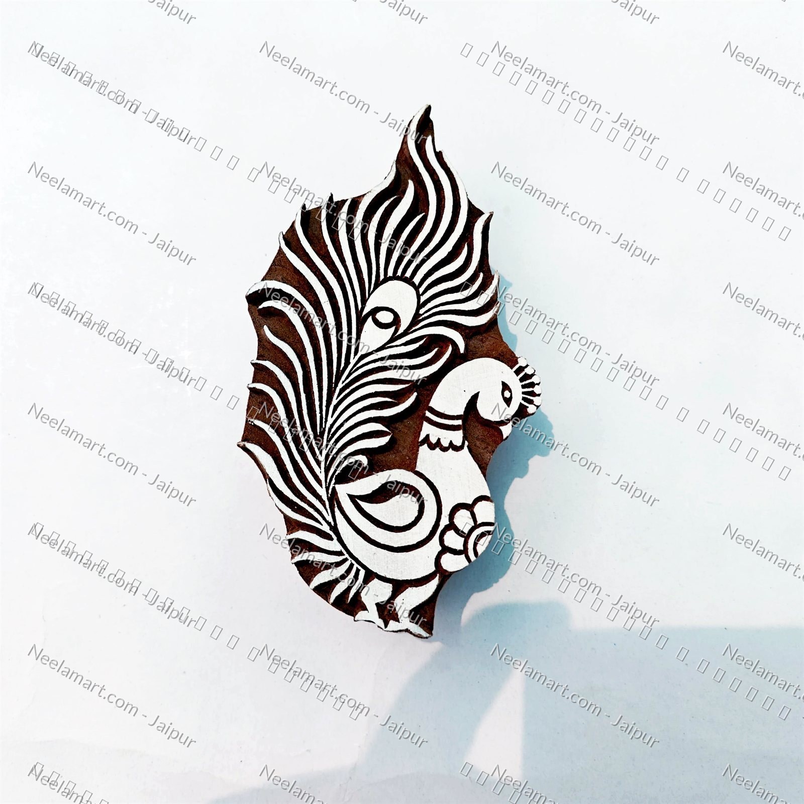 Hand-Carved Peacock Block