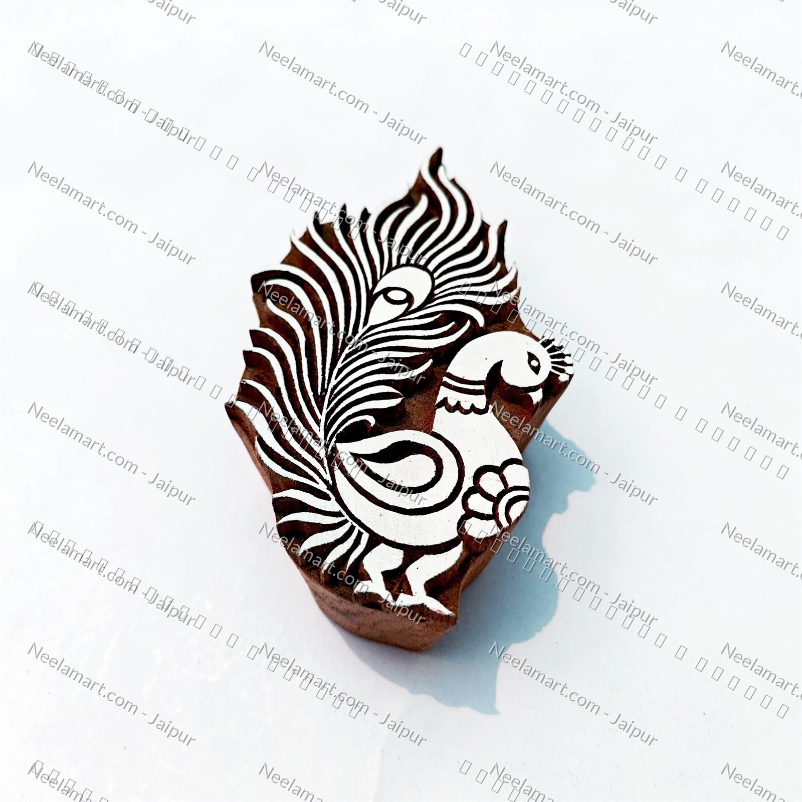 Hand-Carved Peacock Block Printed impression