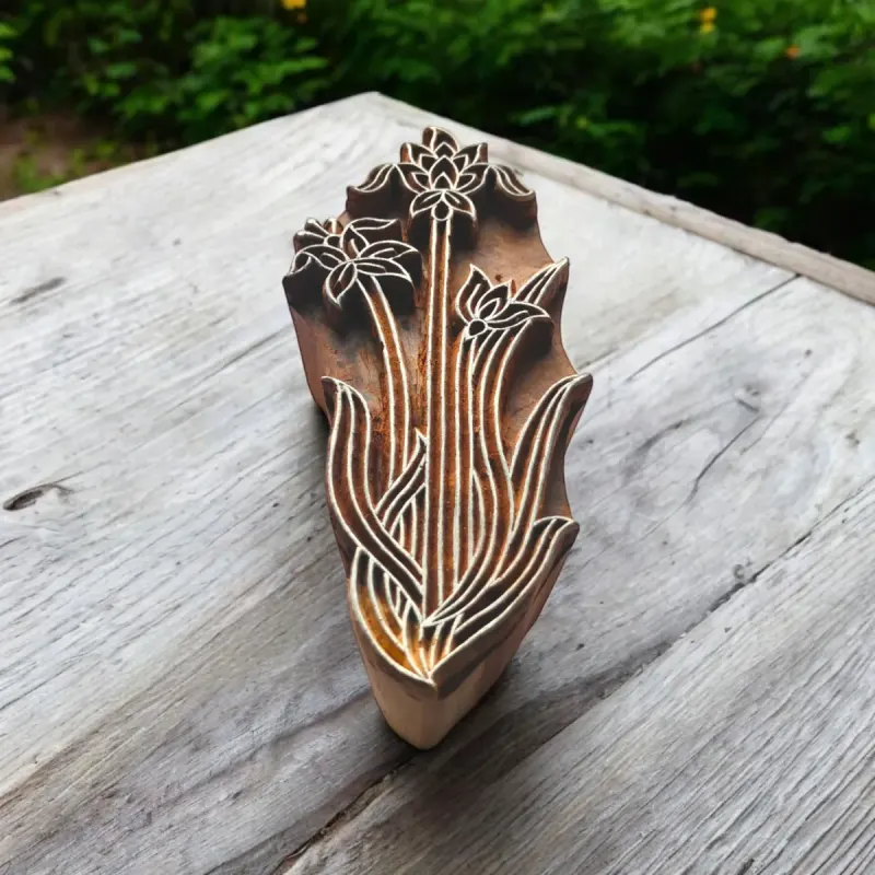 Intricate Botanical Floral Wooden Block Pattern