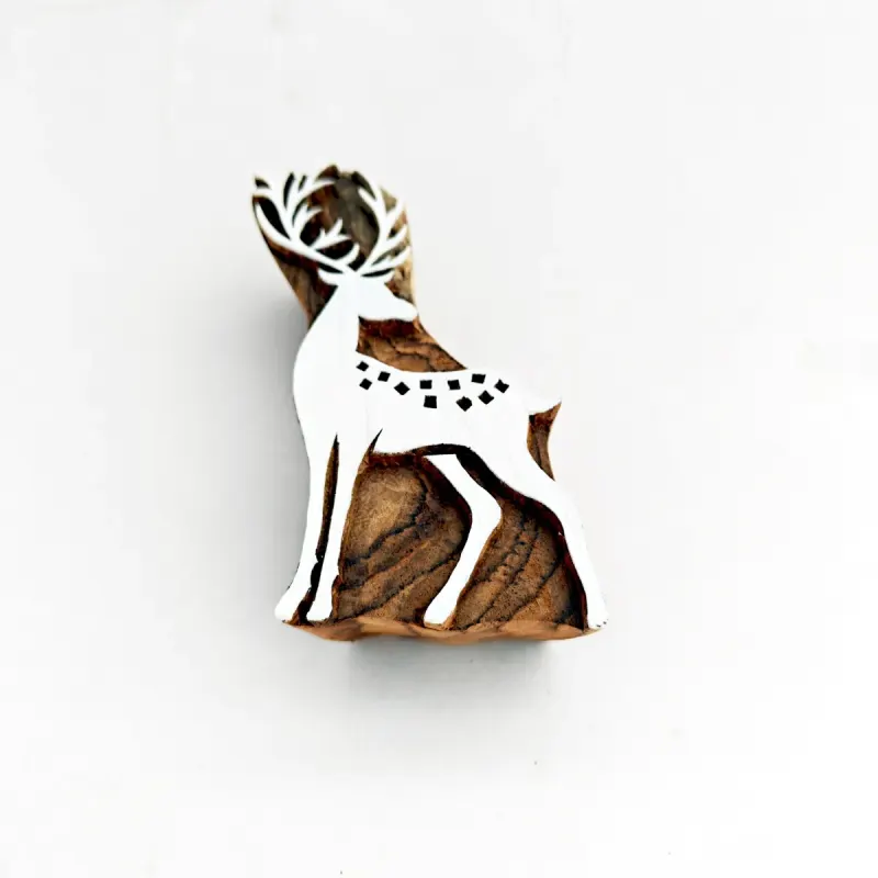 Hand-Carved Forest Deer Block printed impression
